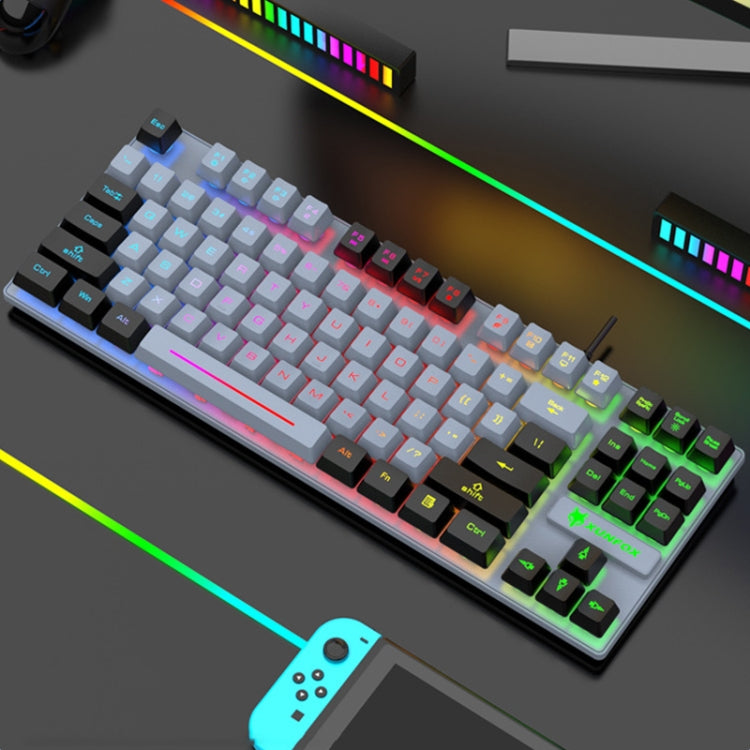 Tastiera da gioco cablata USB XUNFOX K10 a 87 tasti Rainbow Blacklit Tastiera da gioco cablata USB XUNFOX K10 a 87 tasti Rainbow Blacklit